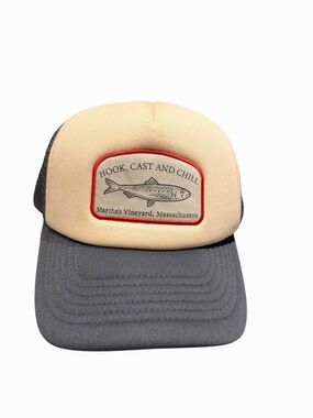 Hook, Cast and Chill Trucker Hat - Beige and Gray